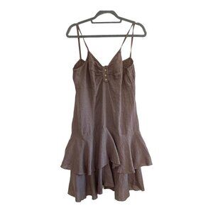 Montan Paris Size S 100% Linen Ruffle Layered Dress Lagenlook Neutral Minimalist